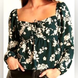 Abercrombie & Fitch Long Sleeve Cinched Front Puff Sleeve Top Blouse Floral